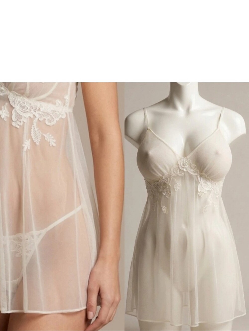 Vtg Victoria's Secret White Mesh Silk Bridal Babydoll Embroidered Appliqué M NWT